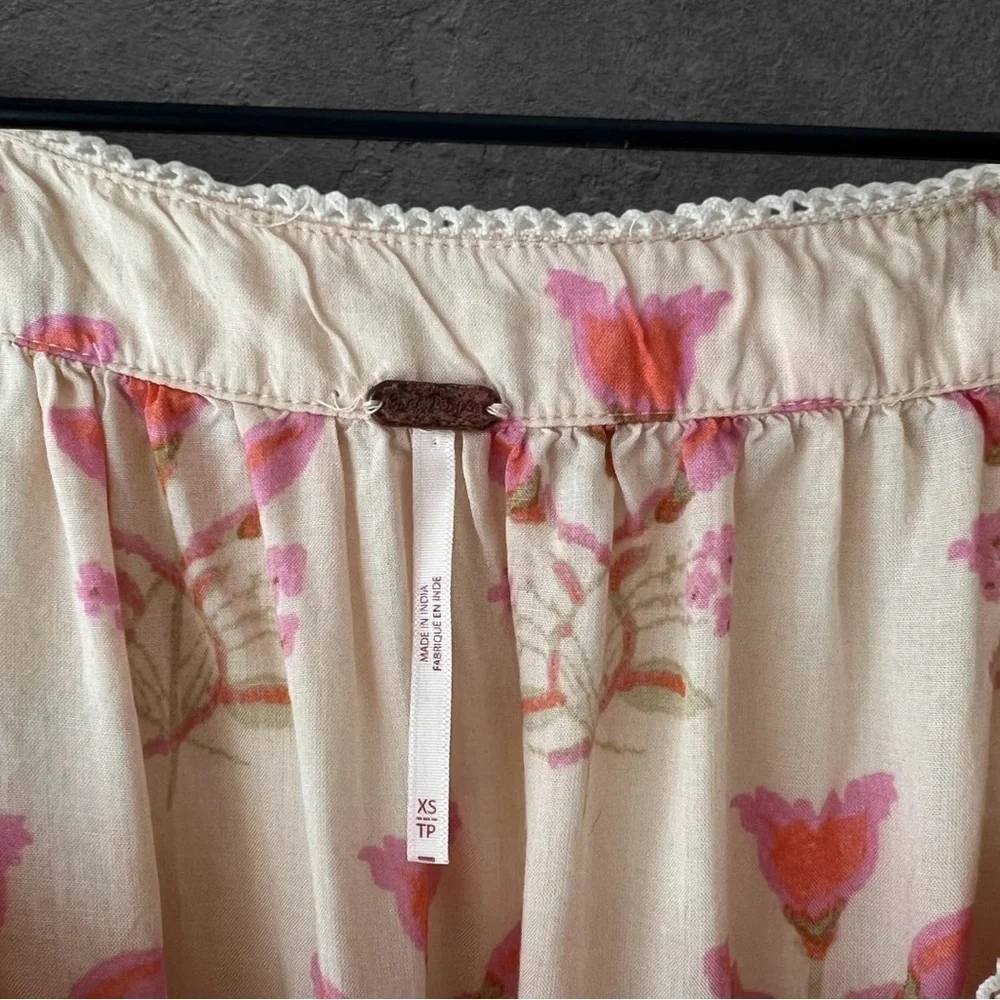 Free People Easy to Love Ivory Puff Sleeve Floral Crop Top Size XS